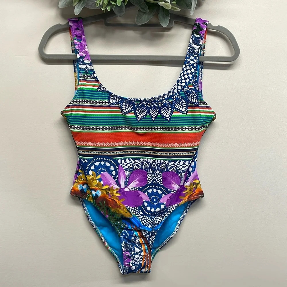 NWT TiniBikini One Piece Boho Floral Swimsuit Floral Mandala Parrot S